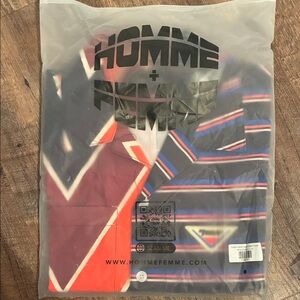 Homme + Femme Men's Casual Button Down Shirt - Red and Blue